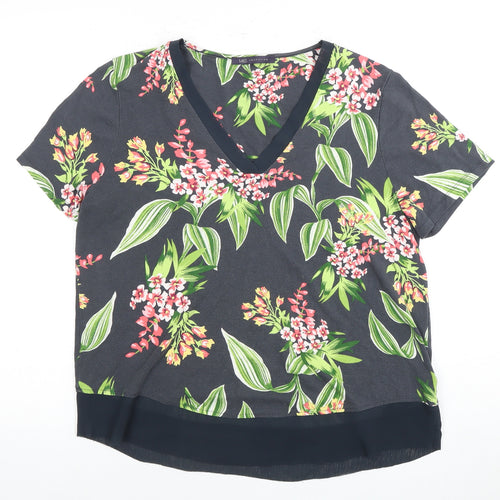 M&S Women's Multicoloured Floral V-Neck Top Size 14
