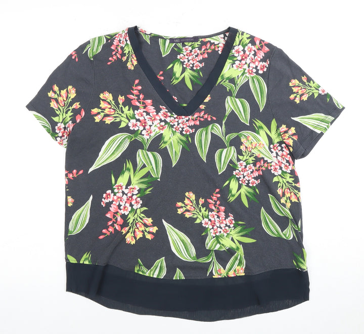 M&S Women's Multicoloured Floral V-Neck Top Size 14