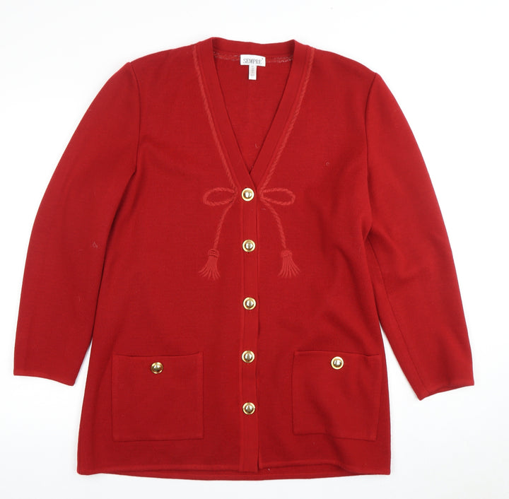 Sempre Women's Red V-Neck Cardigan Size 16
