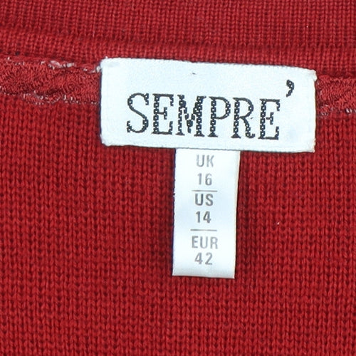 Sempre Women's Red V-Neck Cardigan Size 16