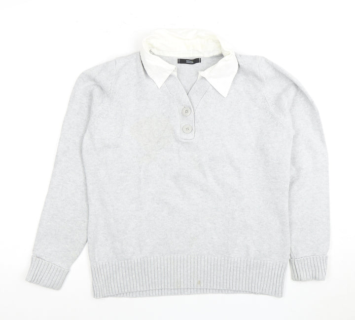 Marks and Spencer Women's Grey Henley Jumper Size 16