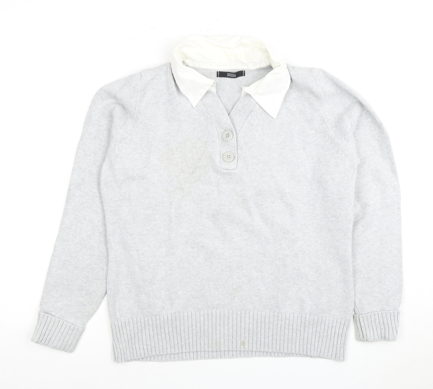 Marks and Spencer Women's Grey Henley Jumper Size 16