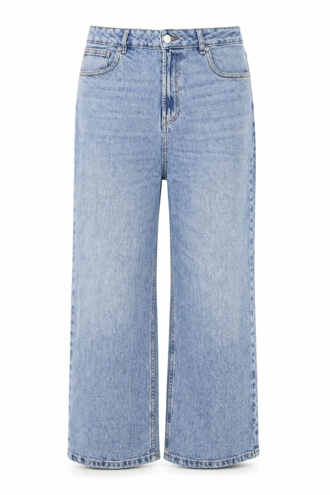Front view of ASOS DESIGN Women's Blue Wide-Leg Denim Jeans, size 4