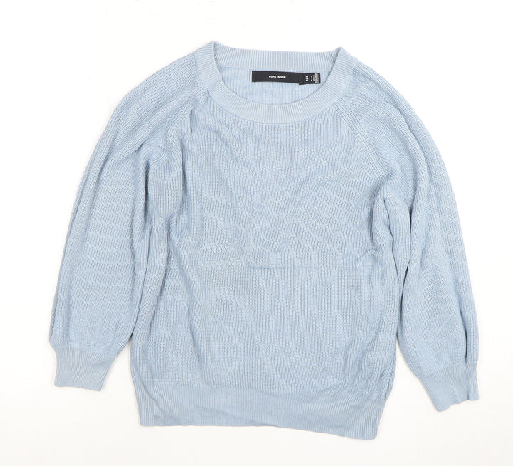Vero Moda Women's Blue Knit Jumper, Size 8, Crew Neck Pullover