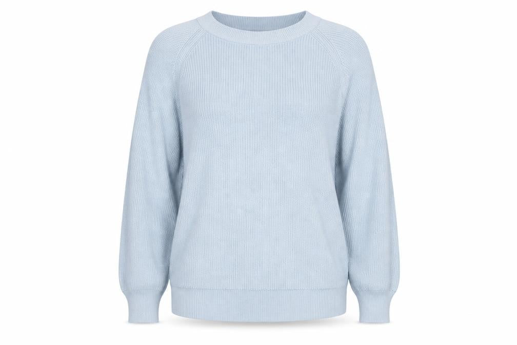 Front view of Vero Moda Women's Blue Knit Jumper, size 8, Crew Neck Pullover