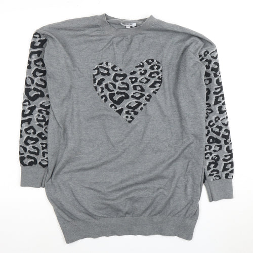 Simply Be Women's Grey Leopard Heart Pullover Jumper