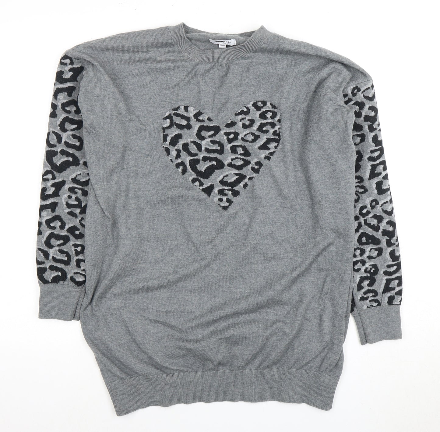 Simply Be Women's Grey Leopard Heart Pullover Jumper