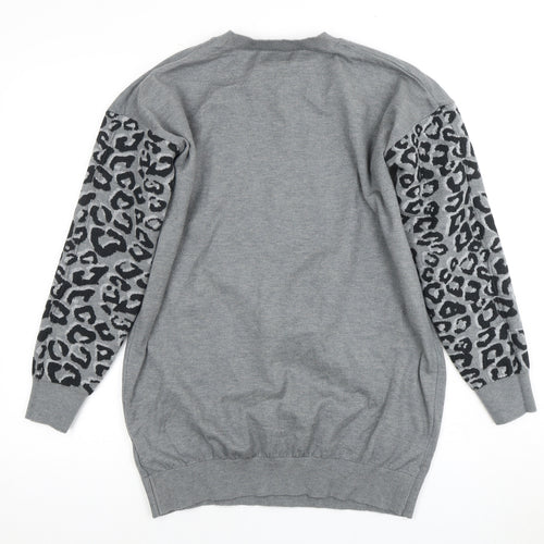 Simply Be Women's Grey Leopard Heart Pullover Jumper