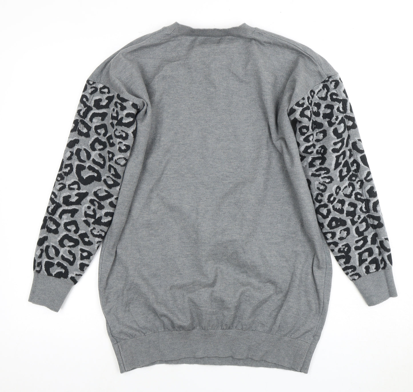 Simply Be Women's Grey Leopard Heart Pullover Jumper