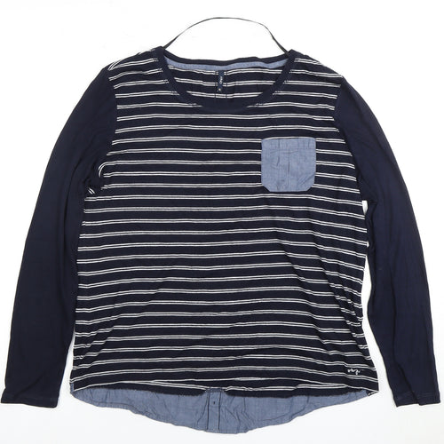 ONLY Blue Women's Striped Long Sleeve T-Shirt XL
