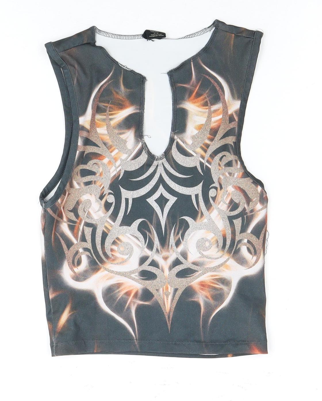Women's Multicoloured Tribal Tank Top, Size M