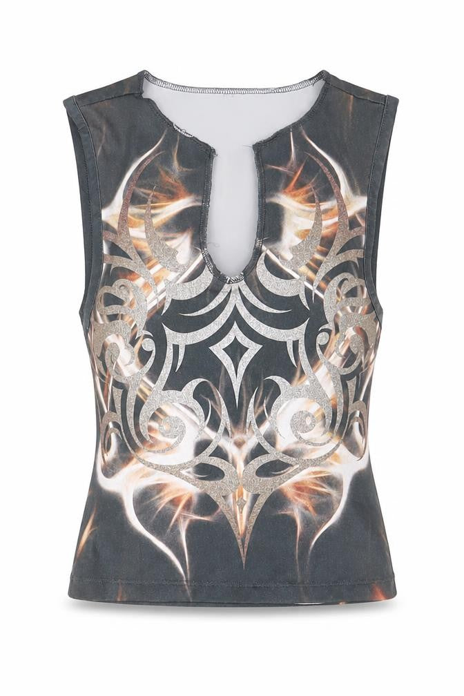 Front view of Women's Multicoloured Tribal Tank Top, size M