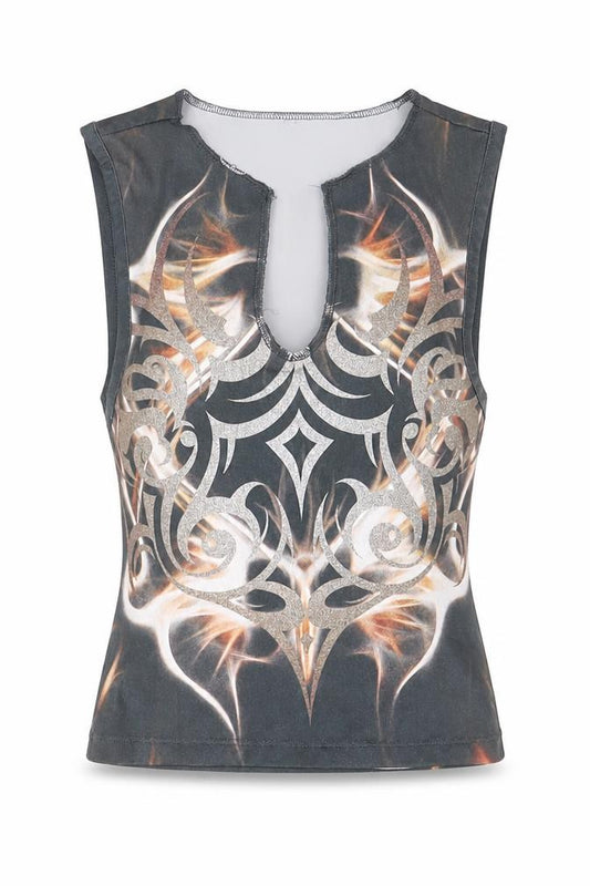 Front view of Women's Multicoloured Tribal Tank Top, size M
