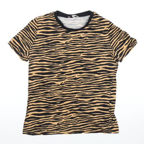 Warehouse Women's Black Beige Animal Print T-Shirt, Size 10