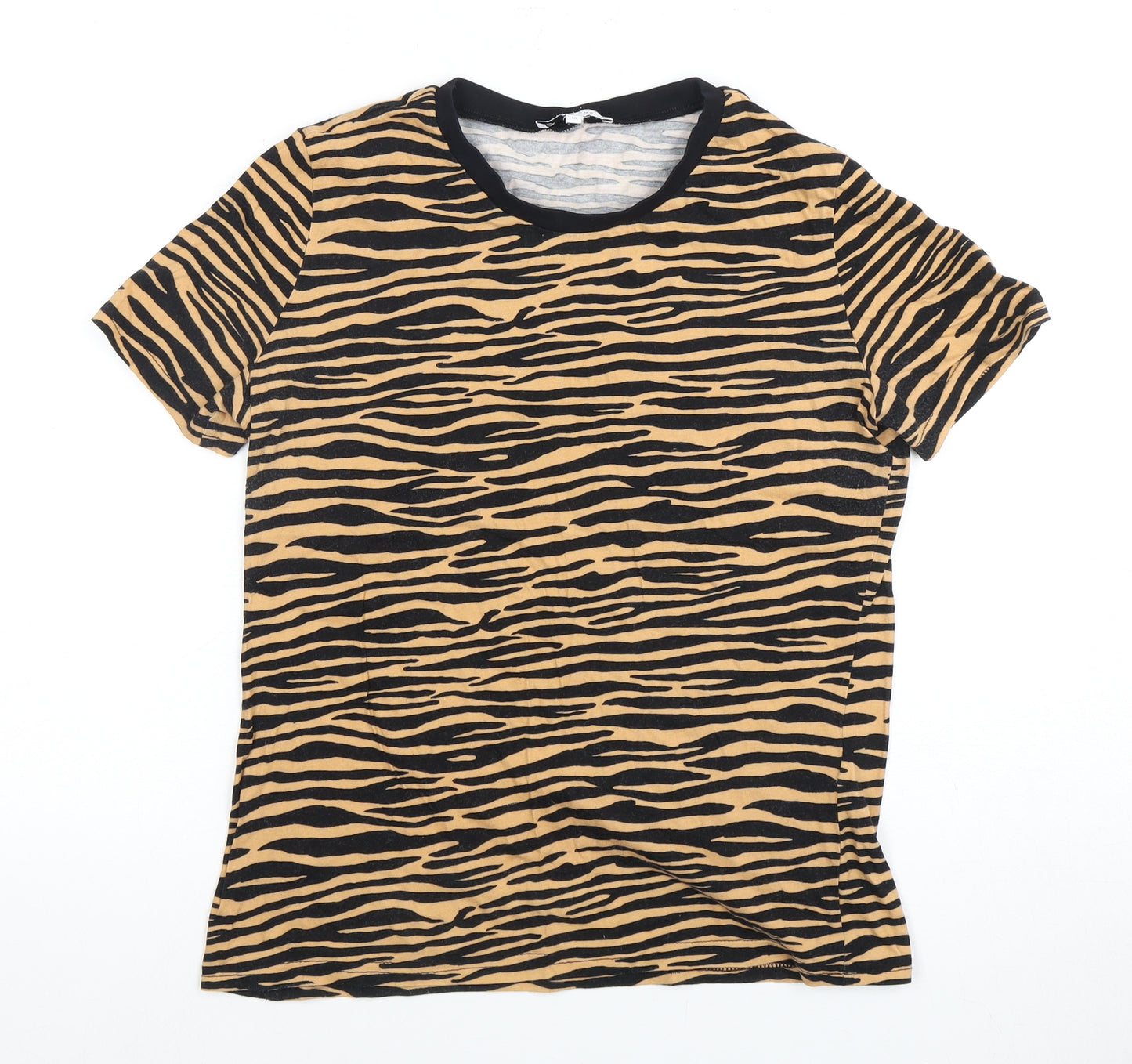 Warehouse Women's Black Beige Animal Print T-Shirt, Size 10