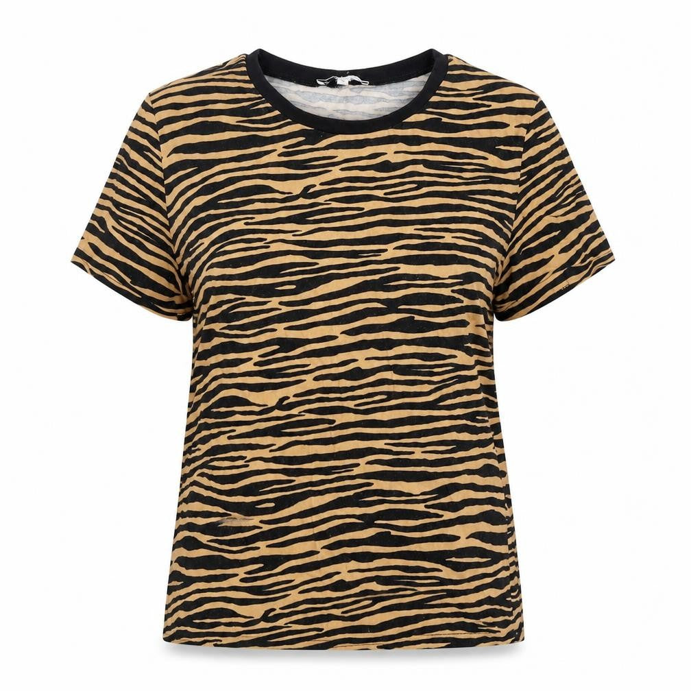 Warehouse Women's Black Beige Animal Print T-Shirt, Size 10