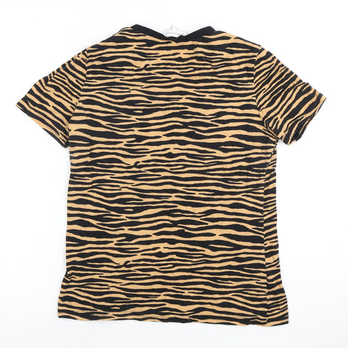 Warehouse Women's Black Beige Animal Print T-Shirt, Size 10