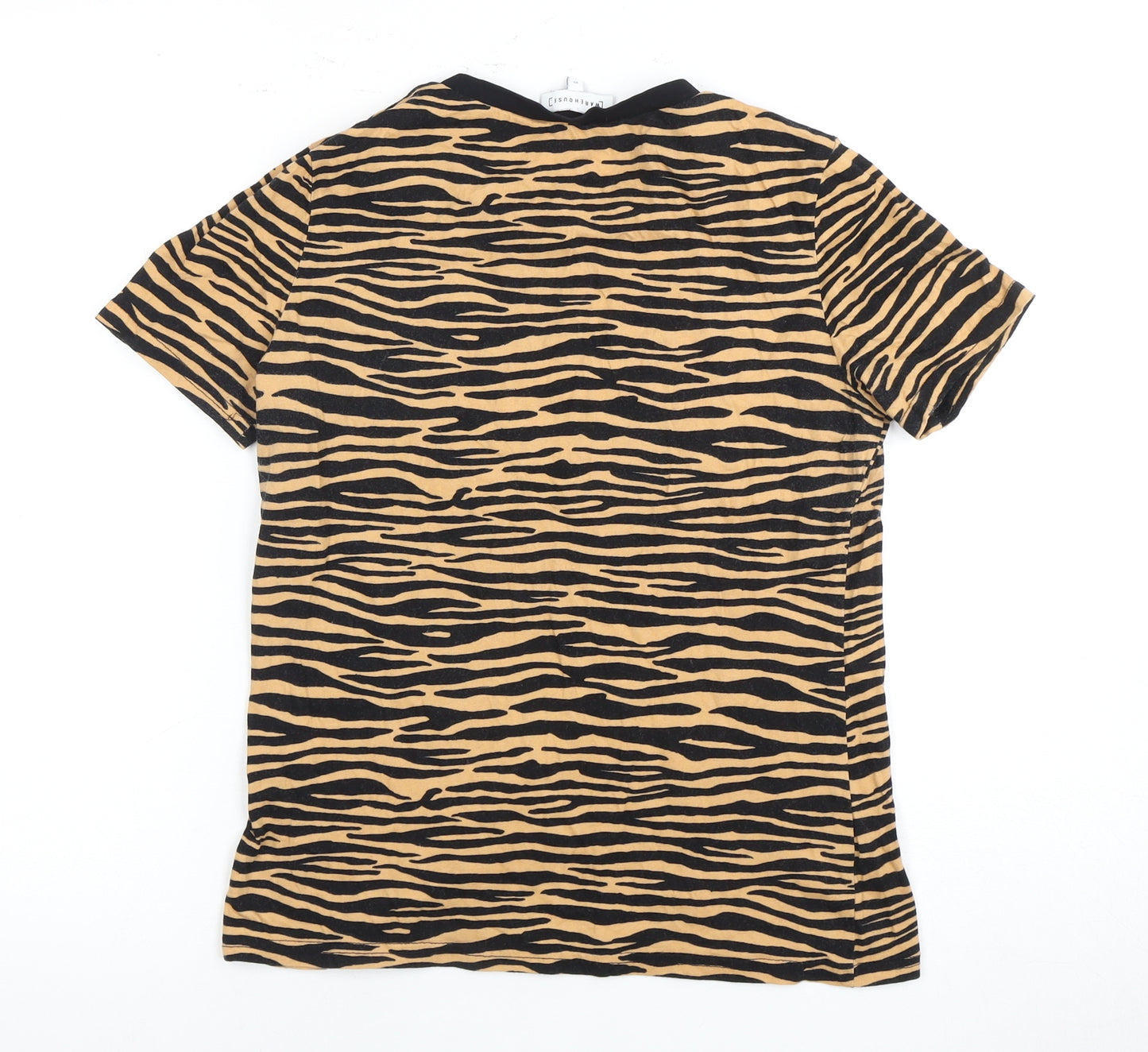 Warehouse Women's Black Beige Animal Print T-Shirt, Size 10
