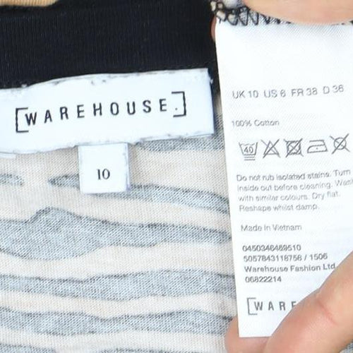 Warehouse Women's Black Beige Animal Print T-Shirt, Size 10