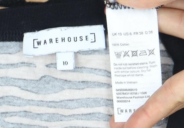 Warehouse Women's Black Beige Animal Print T-Shirt, Size 10
