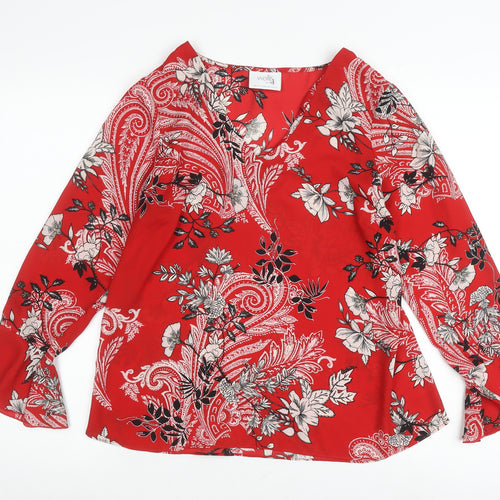 Wallis Women's Red Floral Blouse with Flared Sleeves