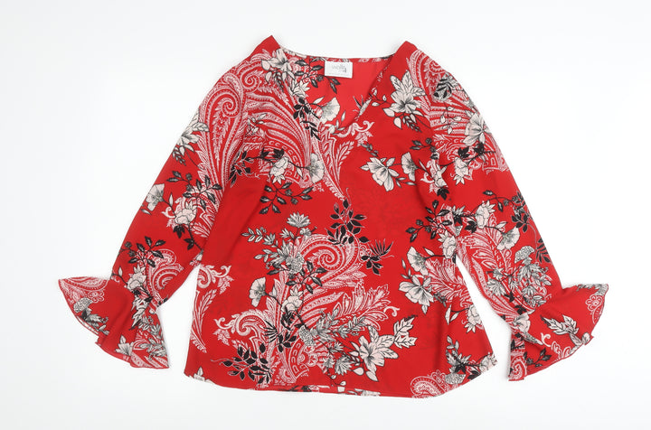 Wallis Women's Red Floral Blouse with Flared Sleeves