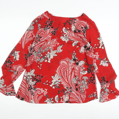 Wallis Women's Red Floral Blouse with Flared Sleeves