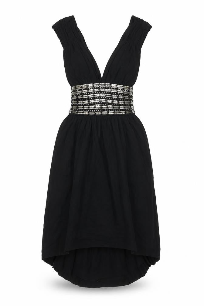Front view of Warehouse Black Sleeveless Dress Women, size 10