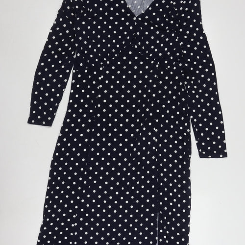 Wallis Women's Blue Polka Dot Midi Bodycon Dress Size 12