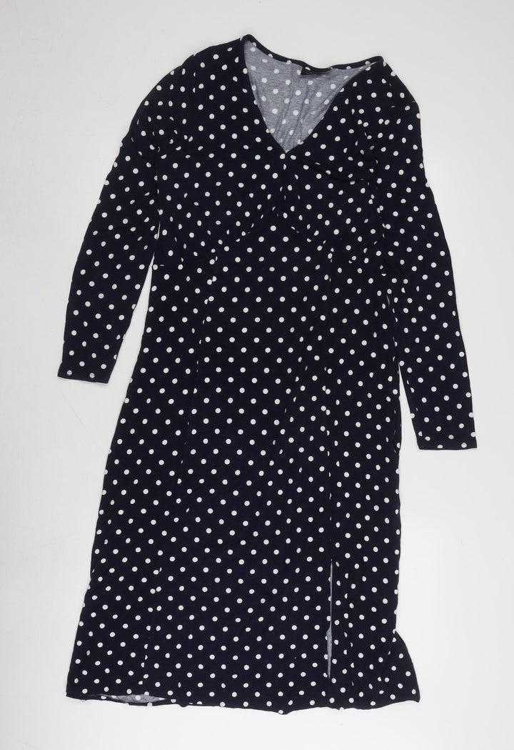 Wallis Women's Blue Polka Dot Midi Bodycon Dress Size 12