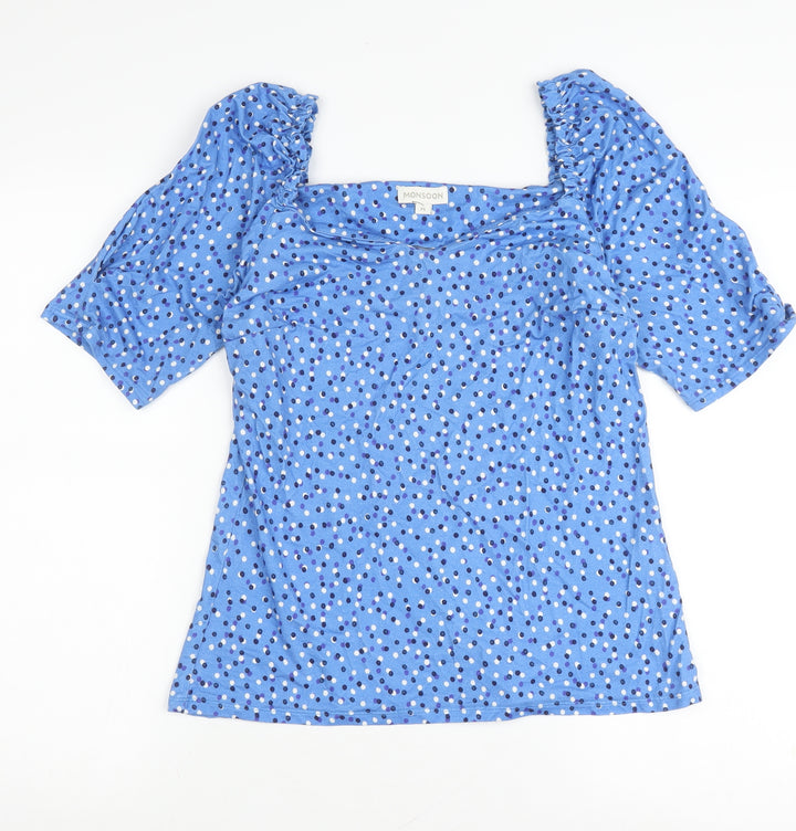 Monsoon Women’s Blue Polka Dot Puff Sleeve Top