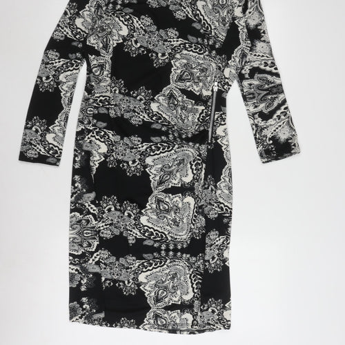Wallis Womens Dress Black Paisley Shift Size 10