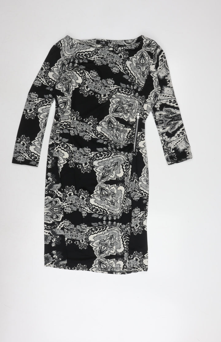 Wallis Womens Dress Black Paisley Shift Size 10