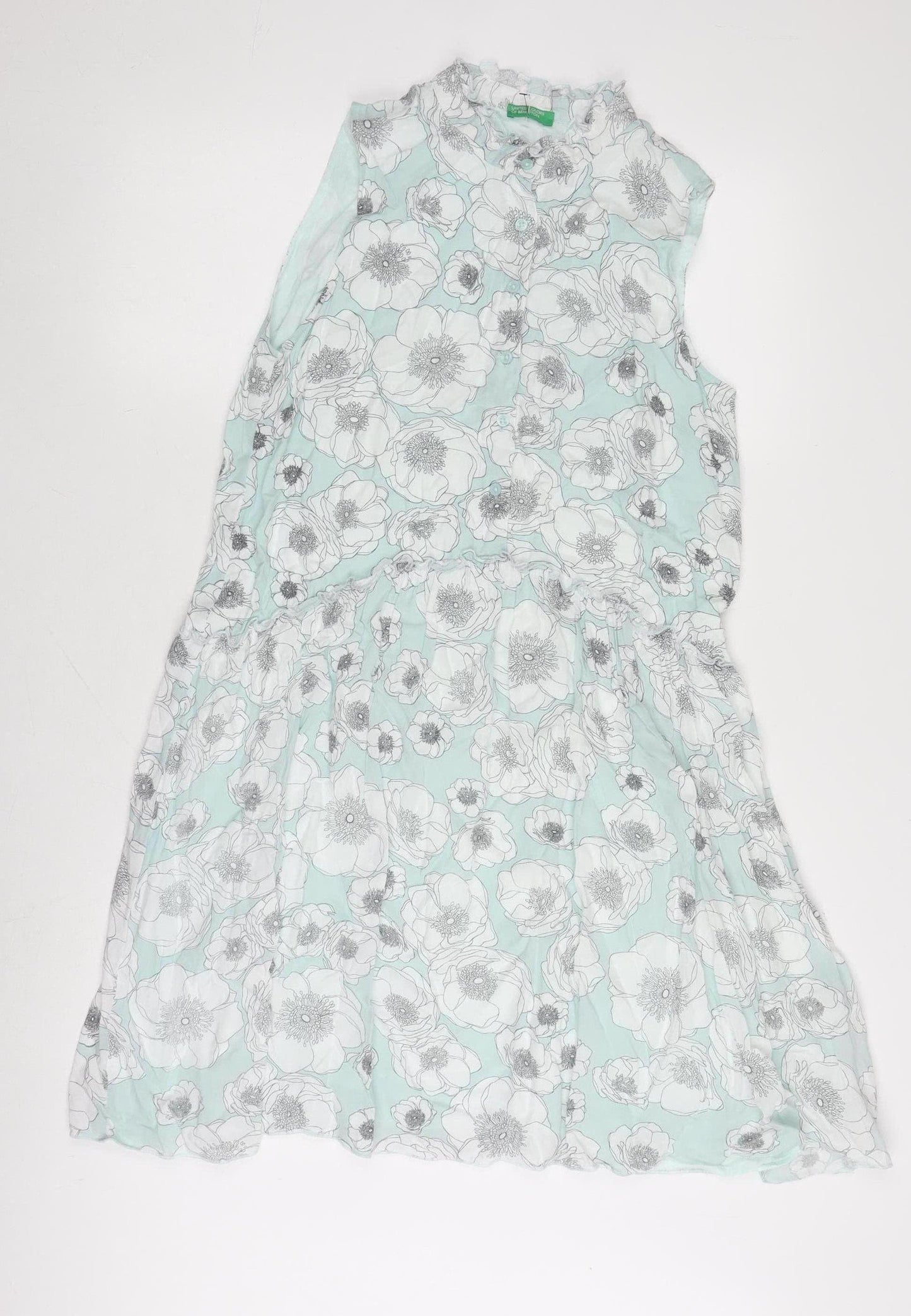 United Colors of Benetton Women's Blue Floral Chiffon Dress Size S
