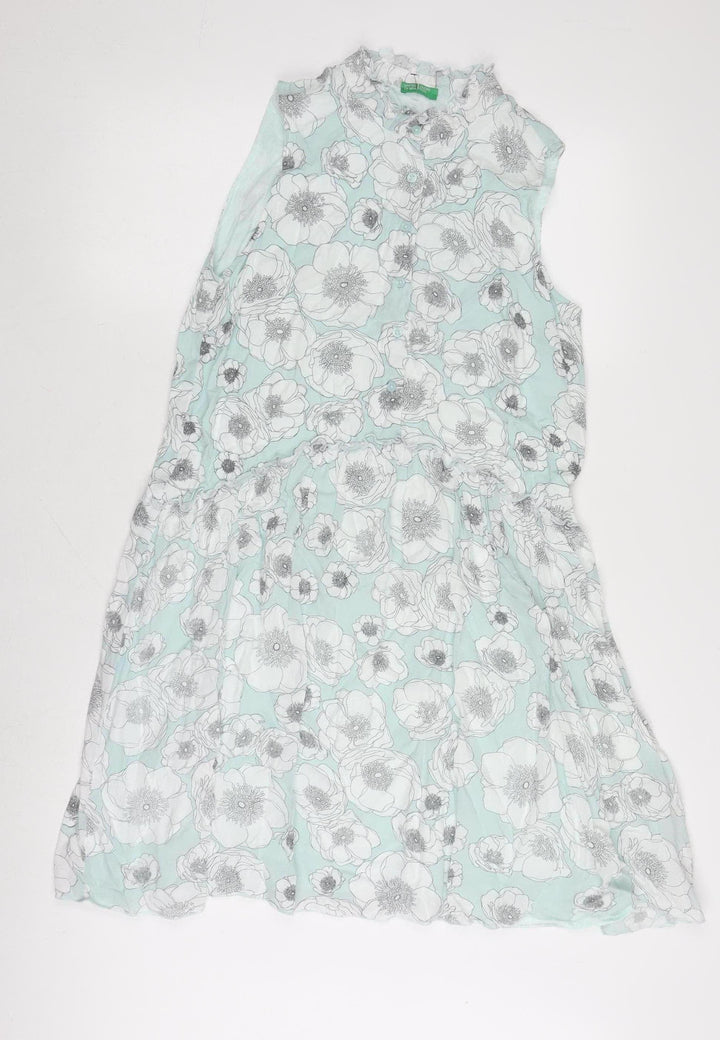 United Colors of Benetton Women's Blue Floral Chiffon Dress Size S