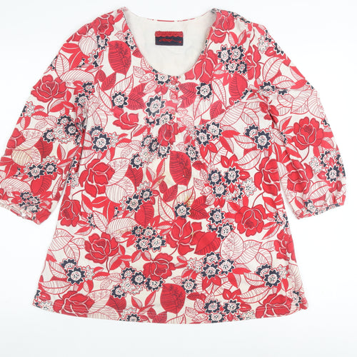 Dash Women's Red Floral Tunic Blouse Size 12