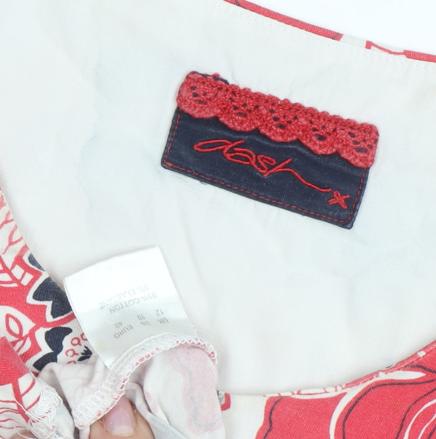 Dash Women's Red Floral Tunic Blouse Size 12