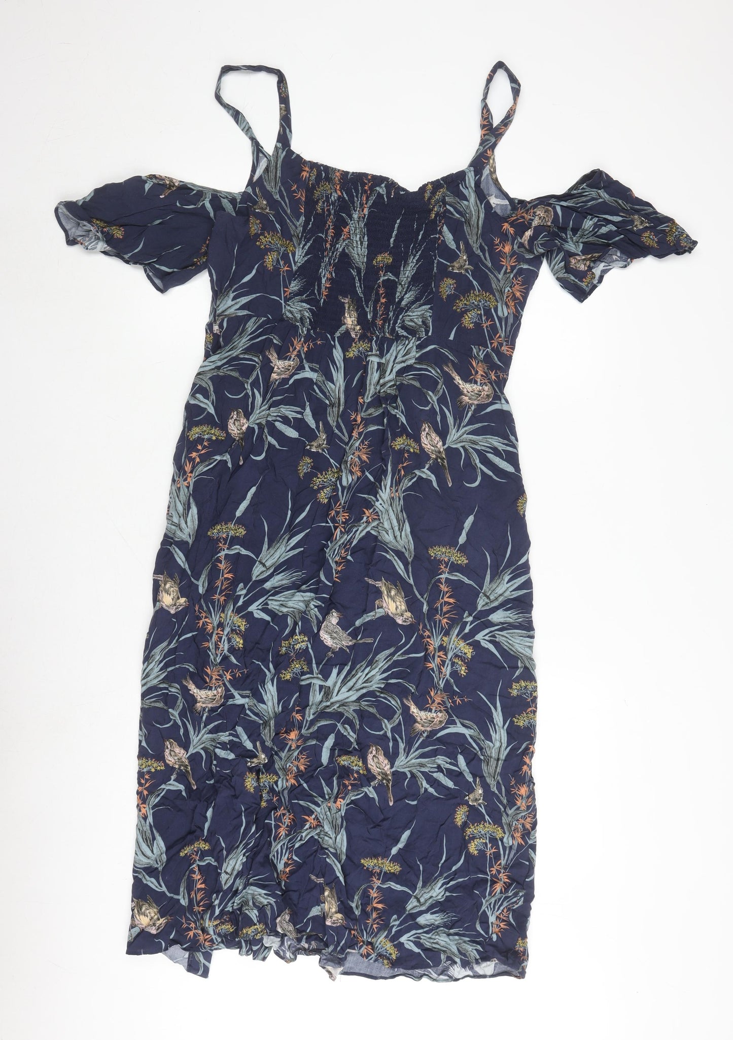 Warehouse Women's Blue Floral Cold Shoulder Dress Size 16