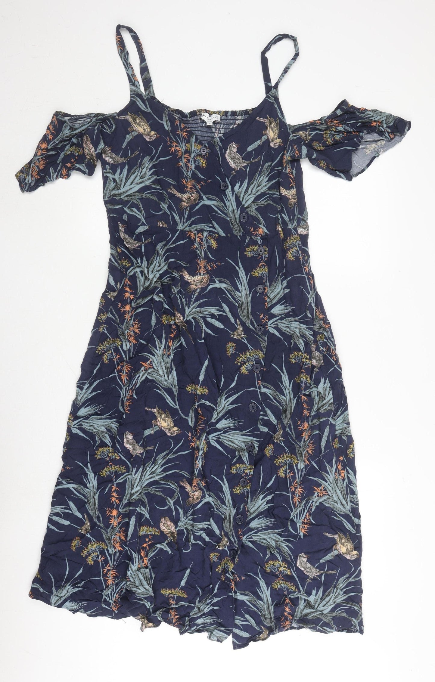 Warehouse Women's Blue Floral Cold Shoulder Dress Size 16