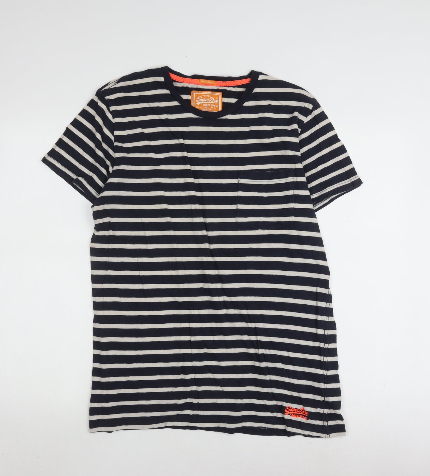 Superdry Unisex Striped T-Shirt, Black, XL, Crew Neck