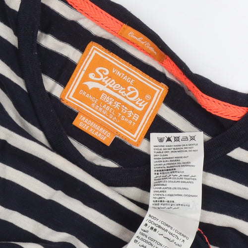 Superdry Unisex Striped T-Shirt, Black, XL, Crew Neck