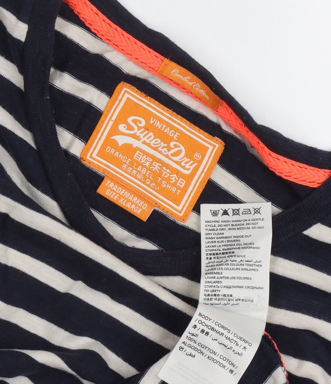 Superdry Unisex Striped T-Shirt, Black, XL, Crew Neck