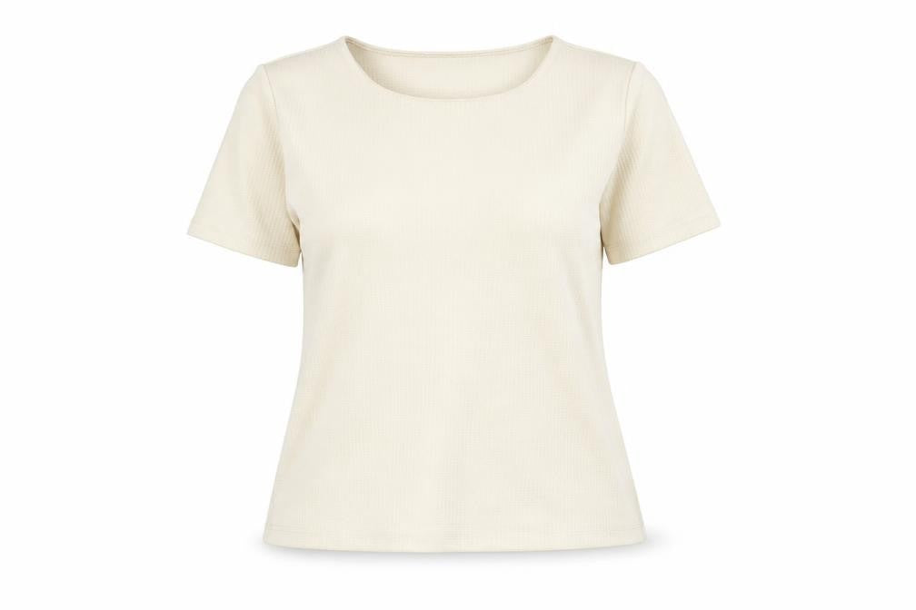 Front view of Warehouse Women's Beige T-Shirt, size 12, New