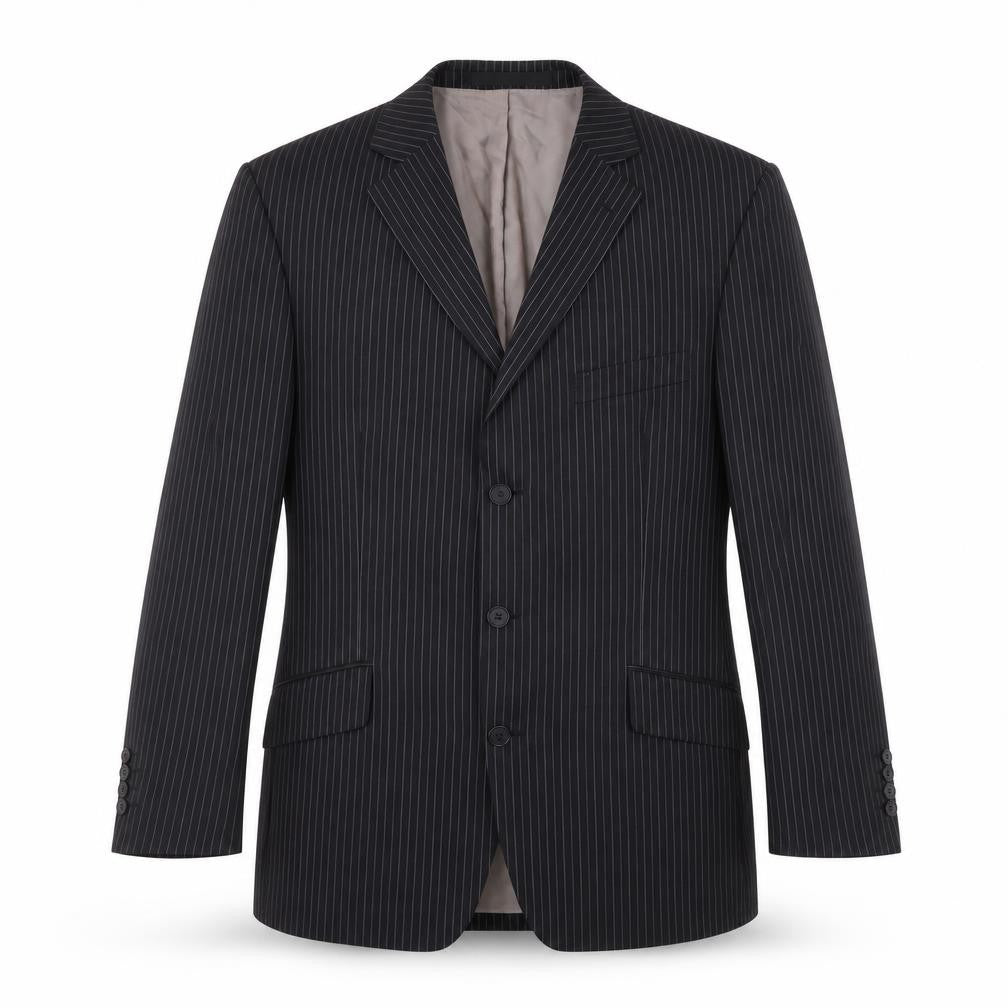 Front view of Marks & Spencer Men's Grey Wool Blazer, Size 42S Striped