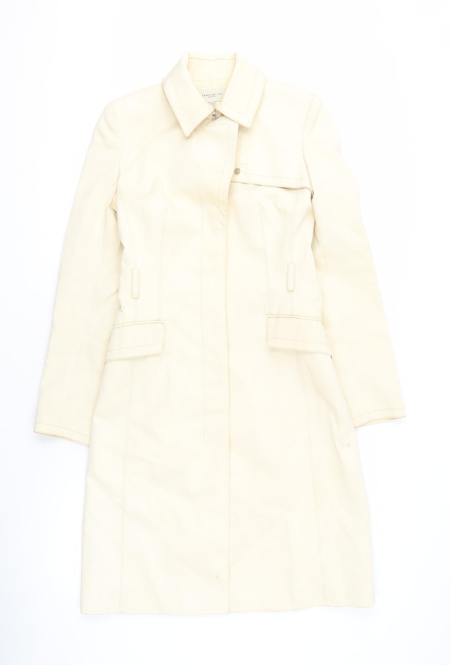 Karen Millen Women's Ivory Trench Coat - Size 8