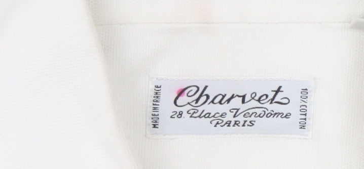 Charvet Men's White Cotton Button-Up Shirt, L
