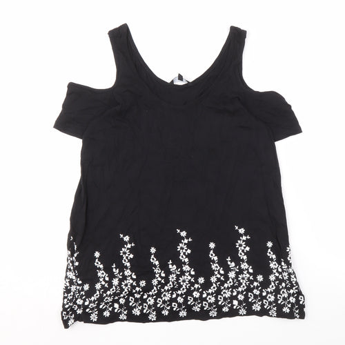 New Look Women's Black Floral 8 Cold Shoulder T-Shirt