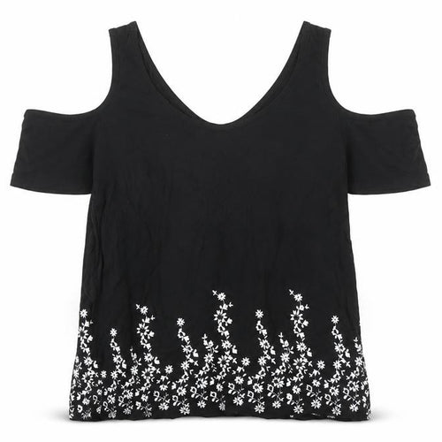 New Look Women's Black Floral 8 Cold Shoulder T-Shirt
