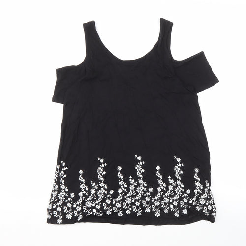 New Look Women's Black Floral 8 Cold Shoulder T-Shirt