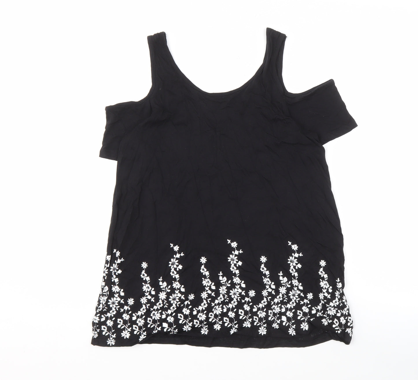 New Look Women's Black Floral 8 Cold Shoulder T-Shirt